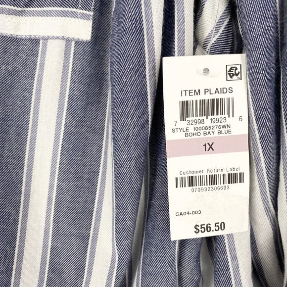 Style & Co Womens Shirt Top Plus 0X Blue Striped Button-Up Long Sleeve Rayon - Picture 7 of 7